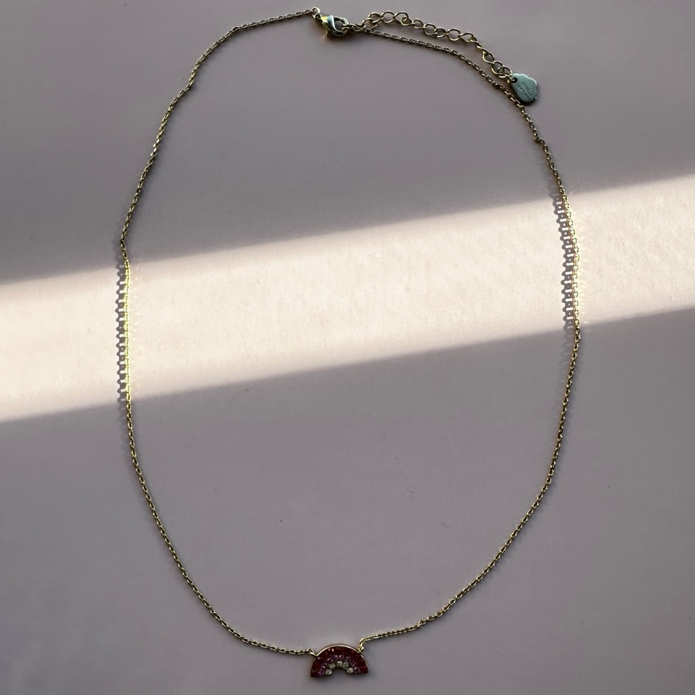 Estella Bartlett Elegant Gold Rainbow Necklace with Red Pink Pendant